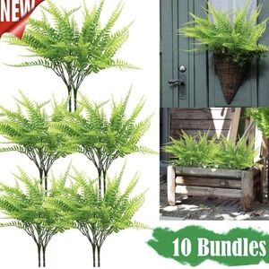 10 Bundles Boston Fern Outdoors Decor Faux Ferns Artificial Plants UV Resistant